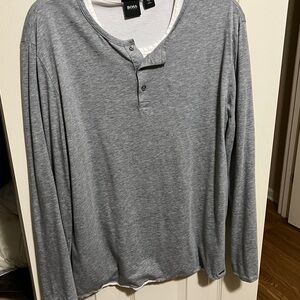 Hugo Boss Men's Long Sleeve Gray Henley Shirt